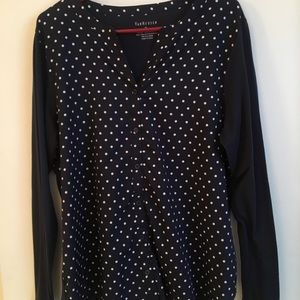 LS dark blue Van Heusen top with with polka dots